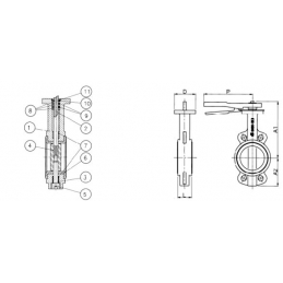 Затвор дисковый поворотный GENEBRE DN050 PN16  корпус чугун GG20, диск чугун GGG40, уплотнение EPDM, Тmax120°C - шток 11мм