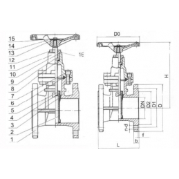 Задвижка с обрезиненным клином GENEBRE 2102 14 DN150 PN16  корпус-чугун, клин-EPDM, Tmax120°C Ф/Ф