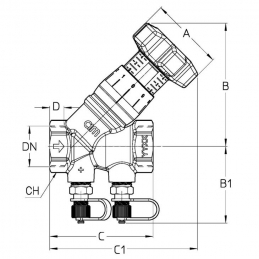 Клапан балансировочный ручной 787ОТ/2R 1/2" обычн. латунь  Kvs3,94 PN25 BB без изм. ниппелей Cimberio