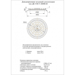 Дождеприёмник чугунный для колодцев тип ДБ ГОСТ 3634-99 исполнение 2