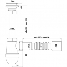 Сифон для умывальника бутылочный нерж/сетка 1 1/4"х40/50 с гофрой 40-50 C1010 АНИ Пласт