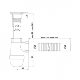 Сифон для мойки бутылочный Варяг пласт/сетка 1 1/4"х40 с гофрой 40-40 C5005 АНИ Пласт