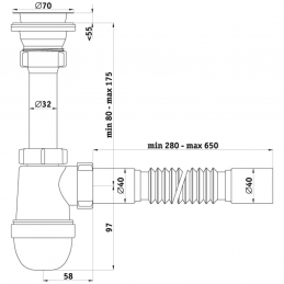 Сифон для мойки бутылочный Ани нерж/сетка 1 1/2"х40 с гофрой 40-40 С0105 АНИ Пласт