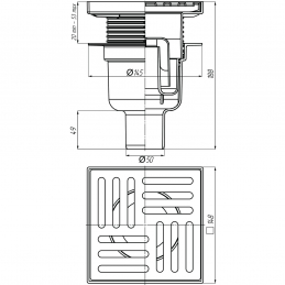 Трап регулируемый вертикальный Дн 50 реш нерж сталь 150х150мм ТА5712 АНИ Пласт