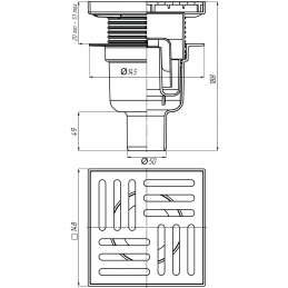 Трап регулируемый вертикальный Дн 50 реш пласт 150х150мм TA5710 АНИ Пласт