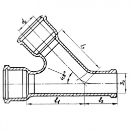 Тройник чугунный канализационный Ду 150х150х45гр б/н ГОСТ 6942-98 косой Кронтиф