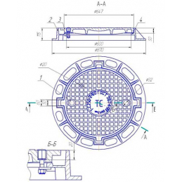 Люк чугунный тяжелый Т (С250)-2-60-4 (870x120) четырехушковый с запорным устройством