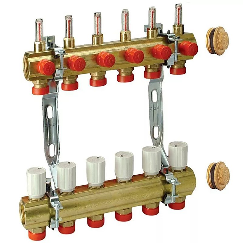 Группа коллекторная латунь 1" ВР/ВР 2 вых 3/4" НР под евроконус с расходомерами Giacomini R553KY062